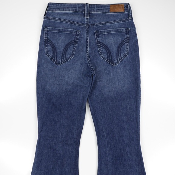 Hollister Women's High Rise Medium Wash Stretch Distressed Denim Flare Jeans 32 - Picture 5 of 11